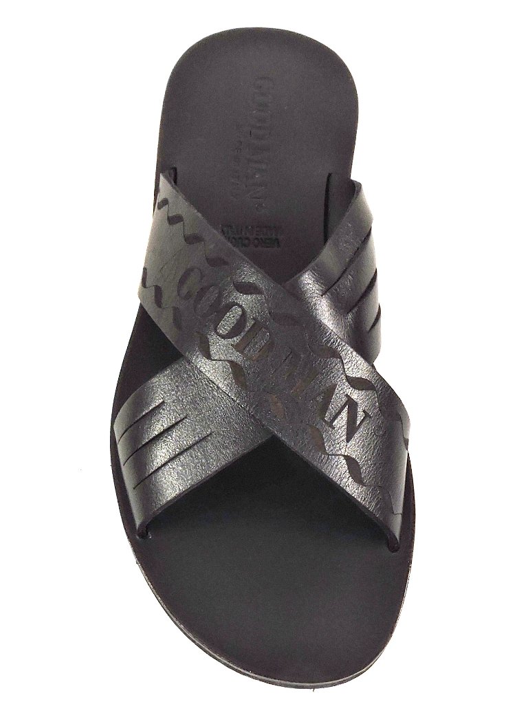 Goodman Men's Black Soft Leather Comfort Summer Flat Sandals